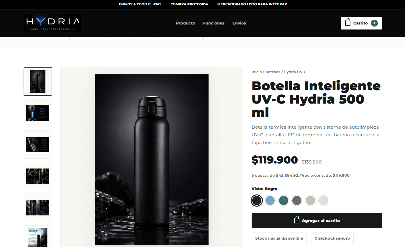 Vista previa de Hydria ecommerce